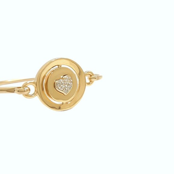 Carolee Rhinestone Heart Letter L Gold Tone Double Sided Charm Bangle Bracelet - Picture 2 of 5